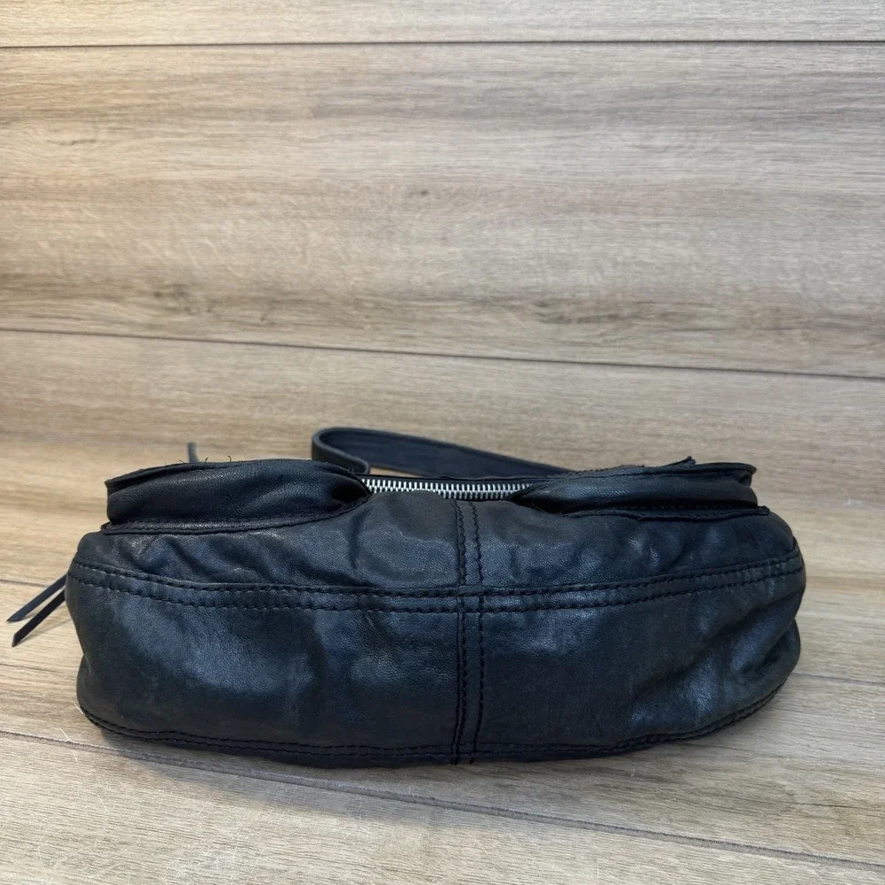 Lucky Brand Vintage Black Stash Fold Over Lamb Leather Purse Bag Lamb Leather